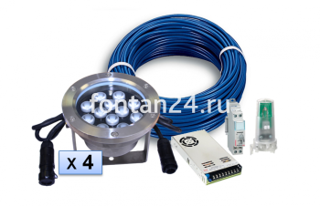 Комплект из 4 LED RGB прожекторов для плавающего фонтана